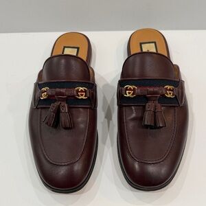 Gucci Brown Leather Loafers with Gold Accents